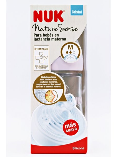 Biberon Nature Sense de Cristal + Control de temperatura 0-6 meses silicona de 240ml